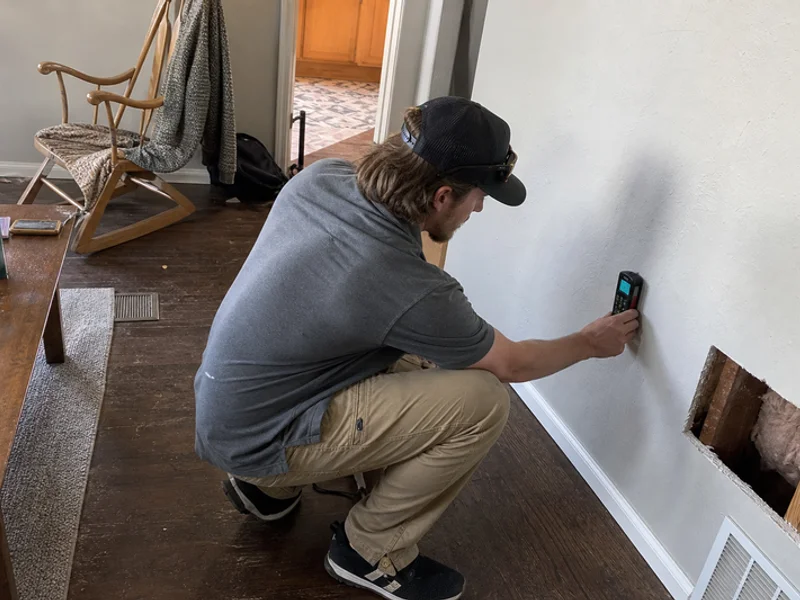 Technician documenting damage with moisture meter