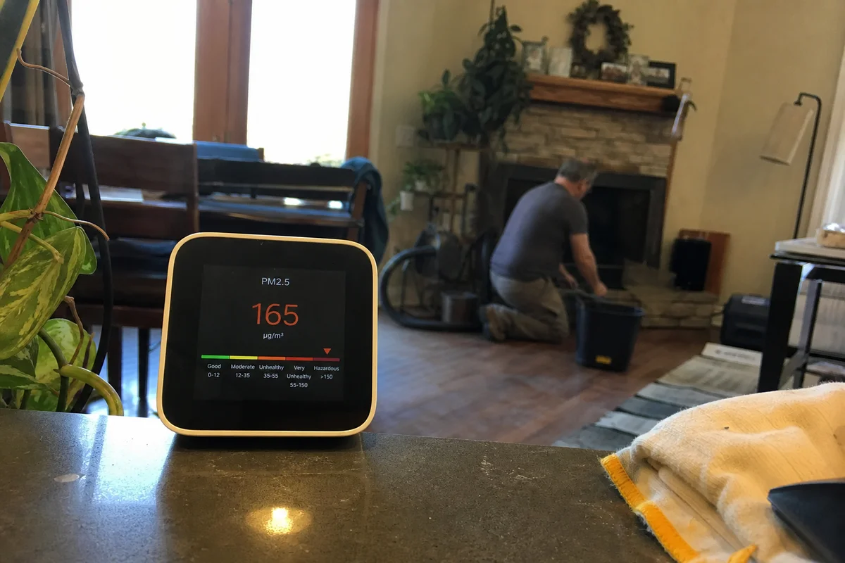 Air quality monitor during wildfire ash cleanup