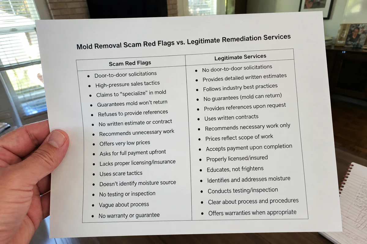 Red flag comparison chart for mold services