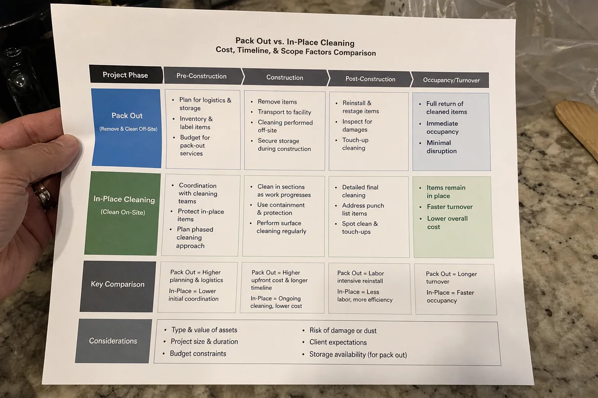 Decision chart comparing pack-out vs in-place