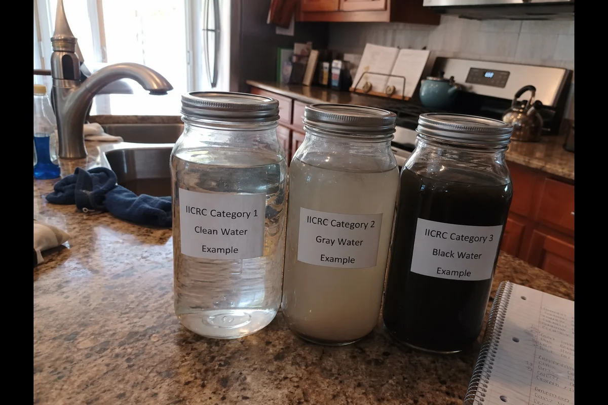 Three jars showing Category 1, 2, and 3 water